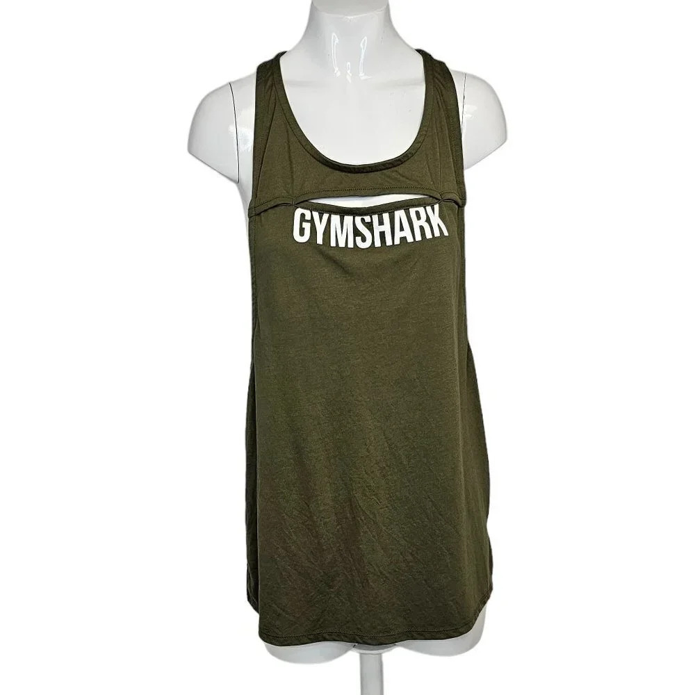 Gymshark Womens Cut Out  Vest Khaki Tank Top Size Small
